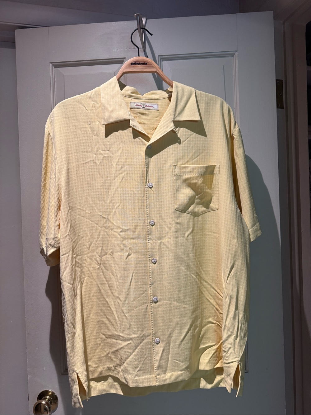 Tommy Bahama Pale Yellow Short-Sleeve Silk Camp Shirt